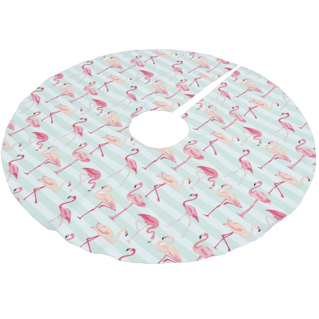 Saia Para Árvore De Natal De Poliéster Flamingos Retroativos Em Faixa De Pontos (Inclinado)