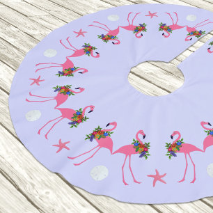 Saia Para Árvore De Natal De Poliéster Flamingos tropicais toda em torno do Natal da