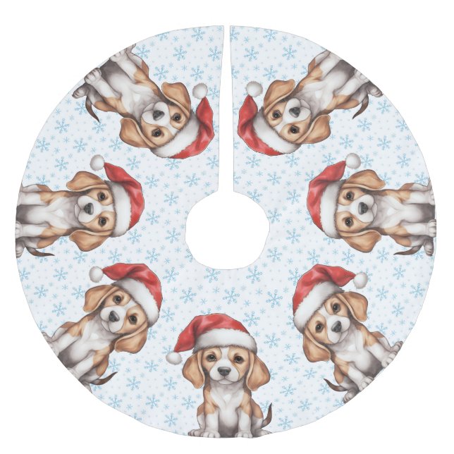 Saia Para Árvore De Natal De Poliéster Floco de neve azul-beagle (Frente)