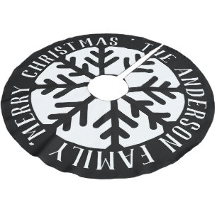 Saia Para Árvore De Natal De Poliéster Floco de neve de Natal elegante Preto e Branco mod