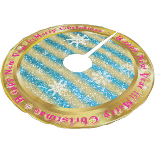 Saia Para Árvore De Natal De Poliéster Floco de neve Dourado Azul-brilhante