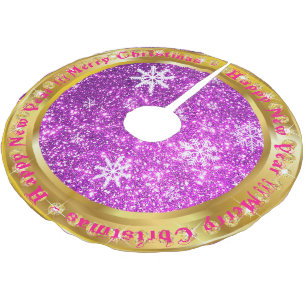 Saia Para Árvore De Natal De Poliéster Floco de neve popular, Dourado, púrpura brilhante