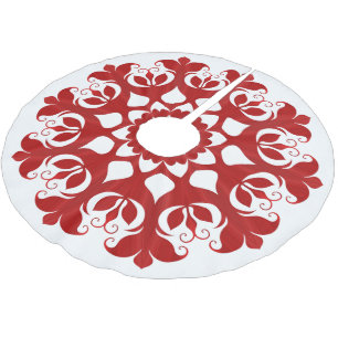 Saia Para Árvore De Natal De Poliéster Floco de Neve Vermelho Padrão de Flor de Cristal d