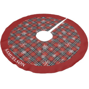 Saia Para Árvore De Natal De Poliéster Floco de neve Xadrez Vermelho Russo Preto Personal