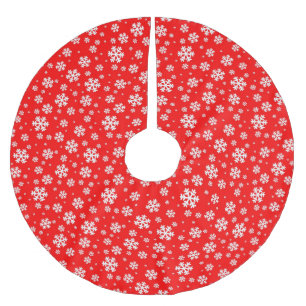 Saia Para Árvore De Natal De Poliéster Flocos Brancos de Neve no Padrão do Inverno Vermel