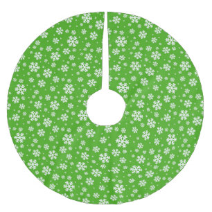 Saia Para Árvore De Natal De Poliéster Flocos Brancos de Neve no Padrão Verde de Inverno