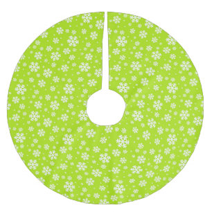 Saia Para Árvore De Natal De Poliéster Flocos Brancos de Neve no Padrão Verde de Inverno