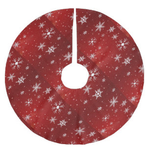 Saia Para Árvore De Natal De Poliéster Flocos de neve brancos com saia de árvore de fund