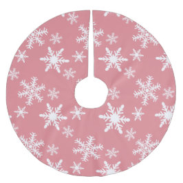 Saia Para Árvore De Natal De Poliéster Flocos de neve brancos e cor-de-rosa