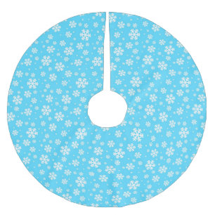 Saia Para Árvore De Natal De Poliéster Flocos de Neve Brancos em Padrão de Inverno Azul C