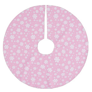 Saia Para Árvore De Natal De Poliéster Flocos de Neve Brancos em um Padrão de Inverno Ros