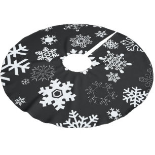 Saia Para Árvore De Natal De Poliéster Flocos de neve brancos - preto