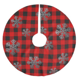 Saia Para Árvore De Natal De Poliéster Flocos de neve da Xadrez de Buffalo Vermelha