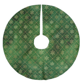 Saia Para Árvore De Natal De Poliéster Flocos de Neve de Inverno em Folha de Ouro e Verde