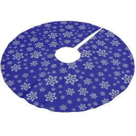 Saia Para Árvore De Natal De Poliéster Flocos de neve de prata em azul