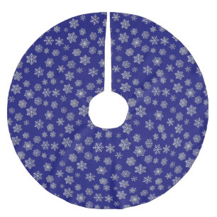 Saia Para Árvore De Natal De Poliéster Flocos de neve de prata em um fundo azul escuro
