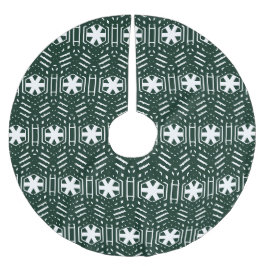 Saia Para Árvore De Natal De Poliéster Flocos de neve escura pinheira verde padrão branco