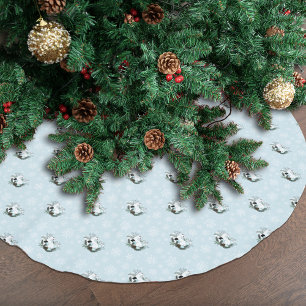 Saia Para Árvore De Natal De Poliéster Flocos de Neve Natal Azul Arminho Branco