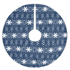 Saia Para Árvore De Natal De Poliéster Flocos de neve padrão azul marinho e branco Natal