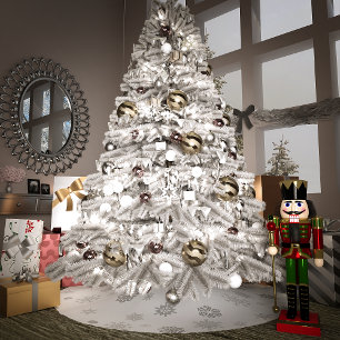 Saia Para Árvore De Natal De Poliéster Flocos de Neve Prateados
