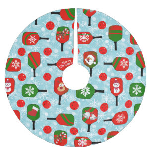Saia Para Árvore De Natal De Poliéster Flocos de neve vermelhos verdes e picleball de Nat