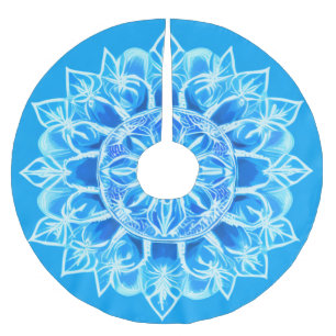 Saia Para Árvore De Natal De Poliéster Flor Batik Mandala em Turquesa