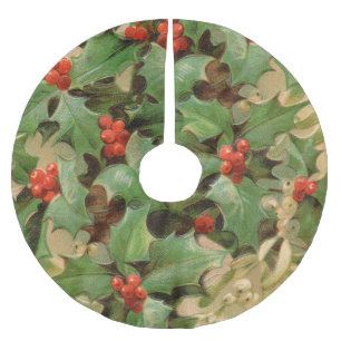 Saia Para Árvore De Natal De Poliéster Flor impressão de Natal holly art vintage design