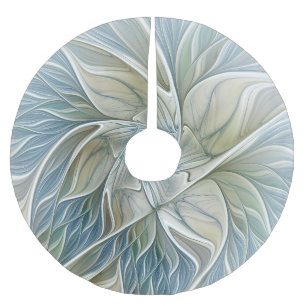 Saia Para Árvore De Natal De Poliéster Floral Dream Pattern Abstrato Blue Khaki Fractal