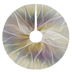 Saia Para Árvore De Natal De Poliéster Floral Fantasy Dourada Eggplant Abstrato Art Fract