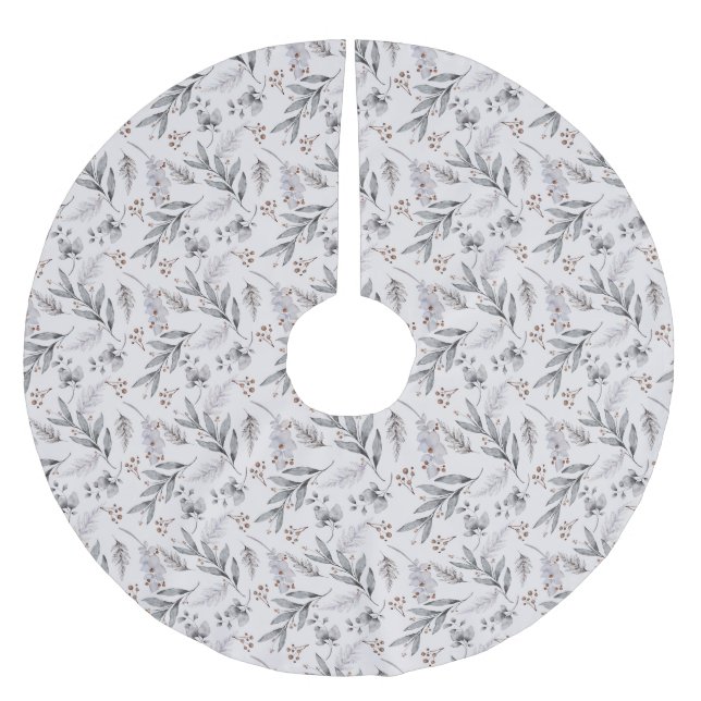 Saia Para Árvore De Natal De Poliéster Floral Winter Tree Skirt Design (Frente)