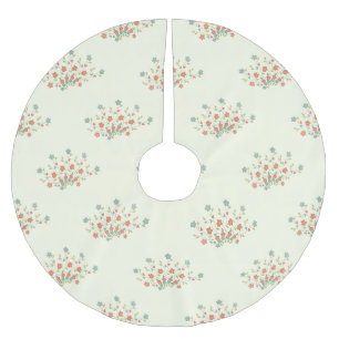 Saia Para Árvore De Natal De Poliéster Flores Azuis, Flores Vermelhas, Padrão De Flores