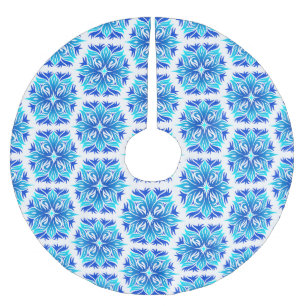 Saia Para Árvore De Natal De Poliéster Flores Azuis, Padrão De Flores, Padrão Floral
