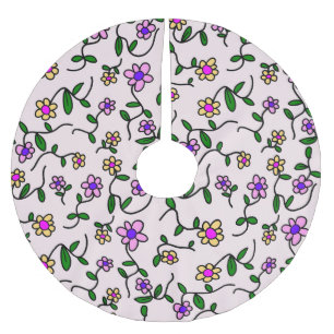 Saia Para Árvore De Natal De Poliéster Flores Coloridas, Padrão Floral, Verdura, Boho