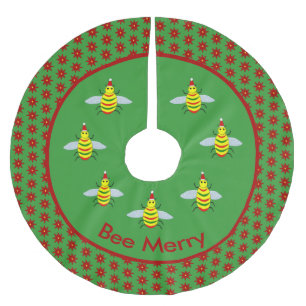 Saia Para Árvore De Natal De Poliéster Flores de Abelhas de Natal e Poinsettia