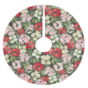 Saia Para Árvore De Natal De Poliéster Flores de Água de Natal Escuras e Verdes Escuras E