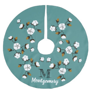 Saia Para Árvore De Natal De Poliéster Flores de Algodão e Teal Modernos
