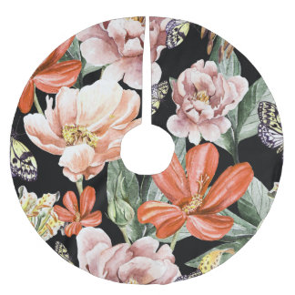 Saia Para Árvore De Natal De Poliéster Flores de Aquarela: Peony Rosa Lily