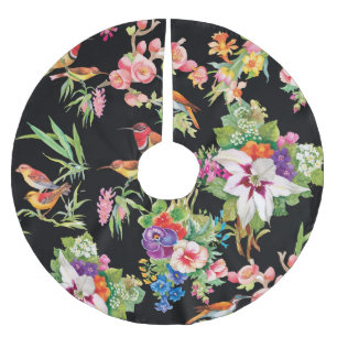 Saia Para Árvore De Natal De Poliéster Flores de Aves Selvagens: Vintagem Negra