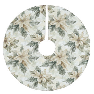 Saia Para Árvore De Natal De Poliéster Flores de Poinsettia Creme Verde Natal