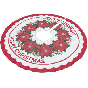 Saia Para Árvore De Natal De Poliéster Flores de Poinsettia Vermelha e Holly Berries Wrea