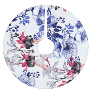 Saia Para Árvore De Natal De Poliéster Flores Desenhadas À Mão: Aquarela Colorida