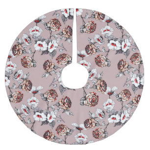 Saia Para Árvore De Natal De Poliéster Flores desenhadas à mão, padrão de aquarelas cor-d