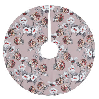 Saia Para Árvore De Natal De Poliéster Flores desenhadas à mão, padrão de aquarelas cor-d