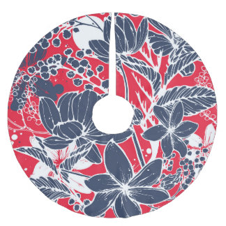 Saia Para Árvore De Natal De Poliéster Flores Desenhadas À Mão, Padrão Elegante.