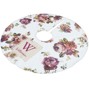Saia Para Árvore De Natal De Poliéster Flores do chique no branco - personalizado