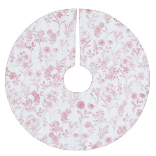 Saia Para Árvore De Natal De Poliéster Flores Douradas Elegantes Rosa Botânicas Brancas