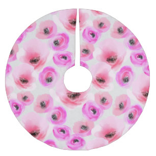 Saia Para Árvore De Natal De Poliéster Flores Rosa Aquarela Arte Digital