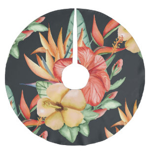 Saia Para Árvore De Natal De Poliéster Flores Tropicais: Charme Vintage Watercolor.
