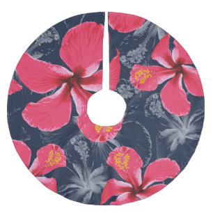 Saia Para Árvore De Natal De Poliéster Flores Tropicais de Hibisco Design de Verão