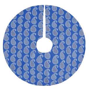 Saia Para Árvore De Natal De Poliéster Folha, azul de cobalto e branco